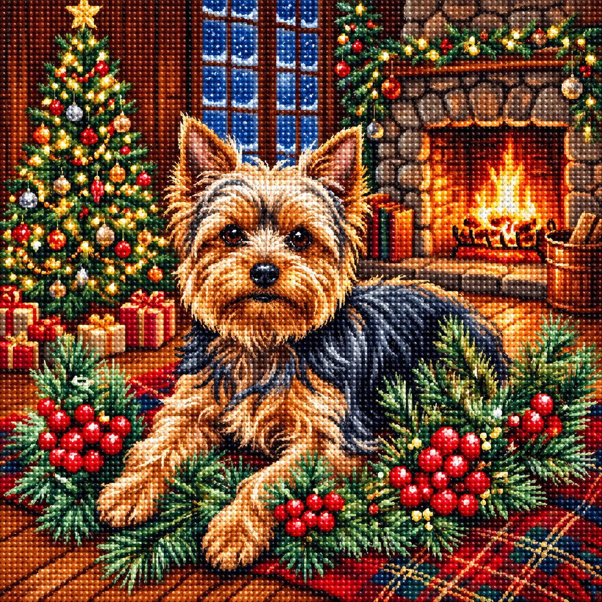 Christmas Holly Yorkshire Terrier Diamond Art Kit