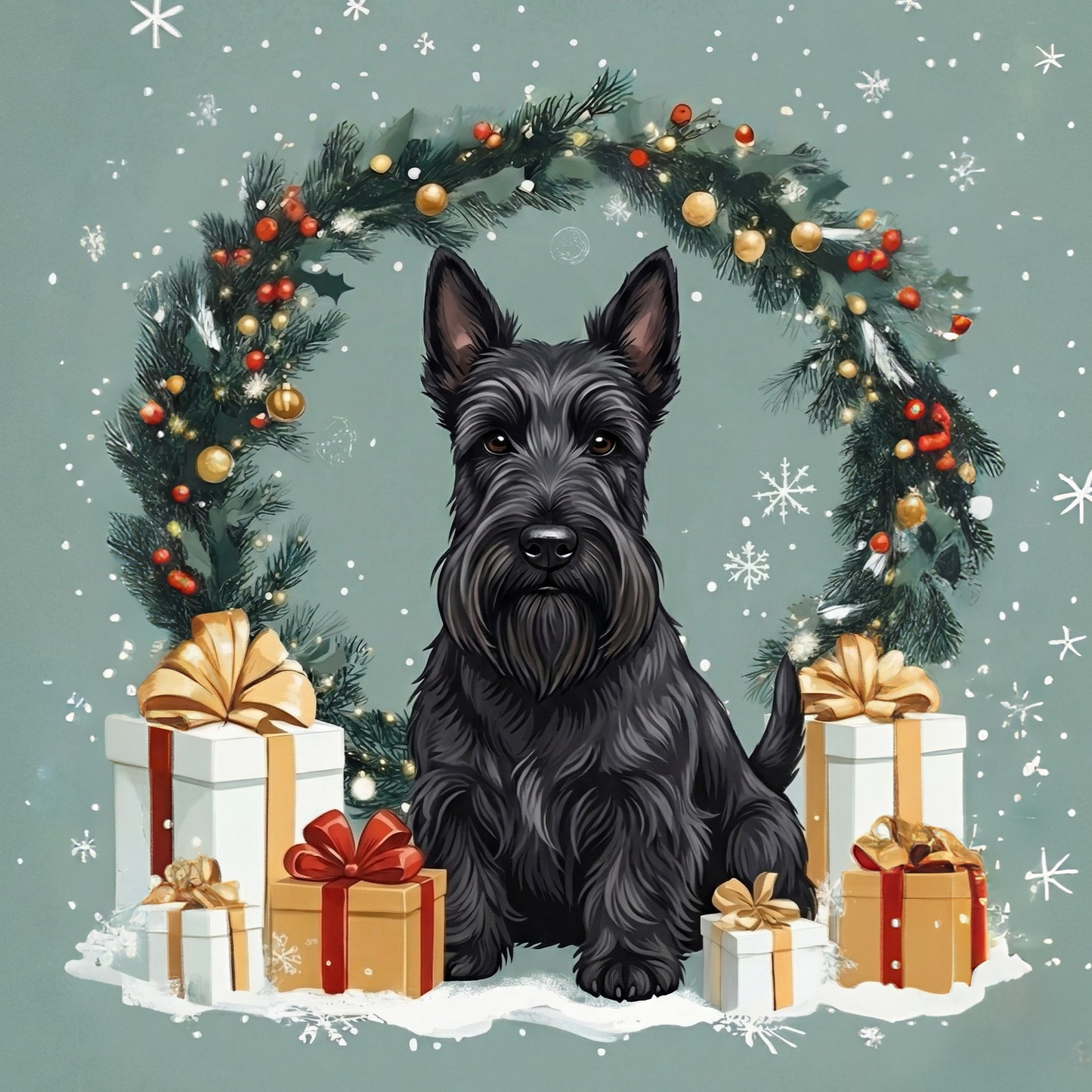 Christmas Arch and Presents Scottish Terrier Diamond Art Kit