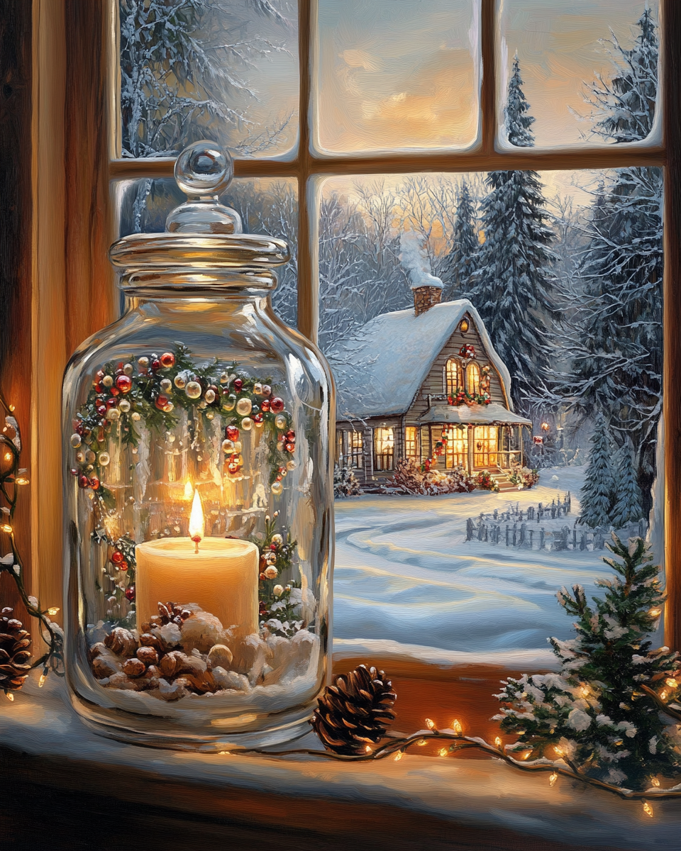 Christmas House Jar Candle Diamond Art Kit