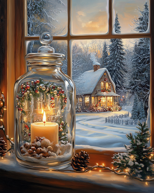 Christmas House Jar Candle Diamond Art Kit