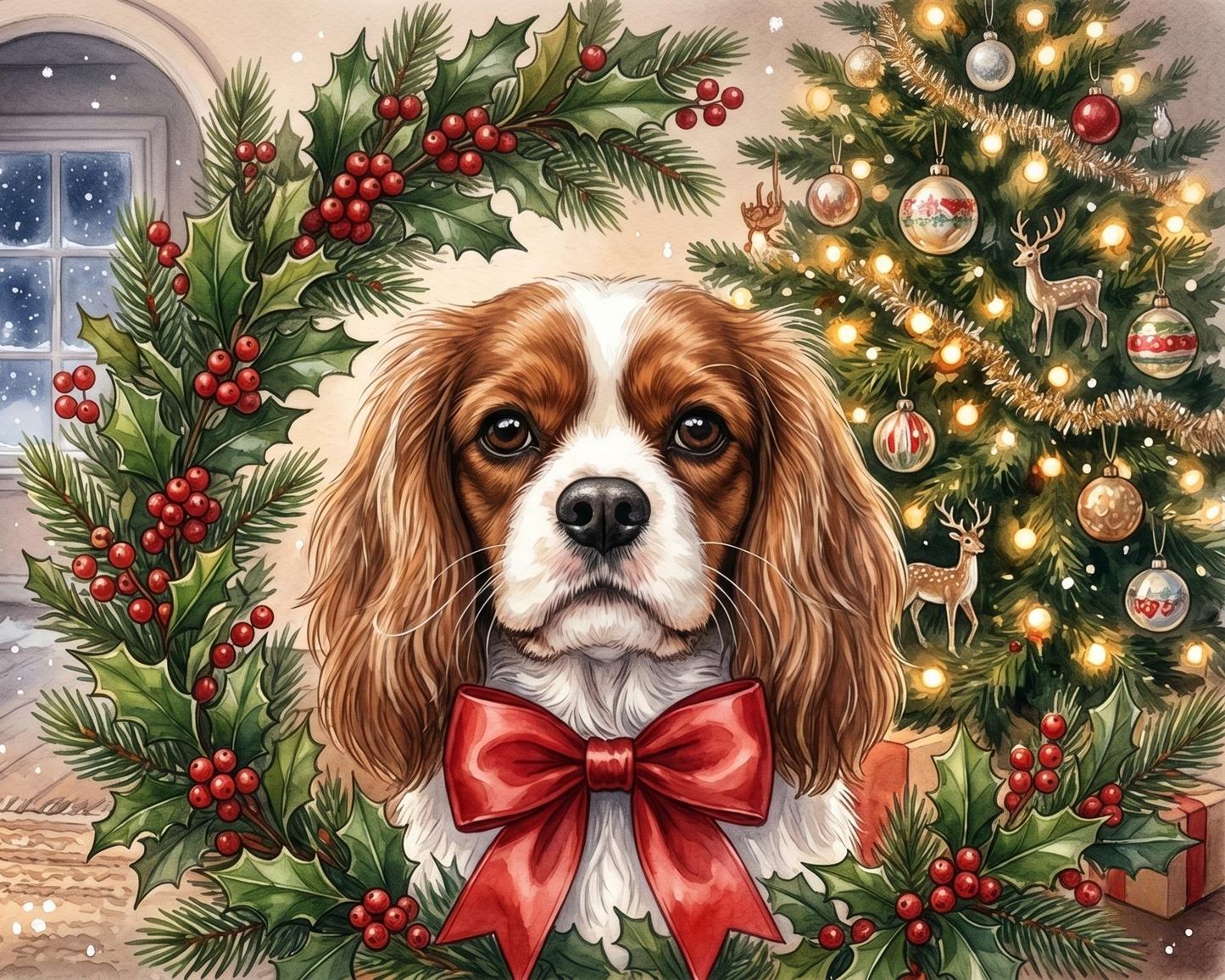 Christmas Cavalier King Charles Spaniel and Tree Diamond Art Kit