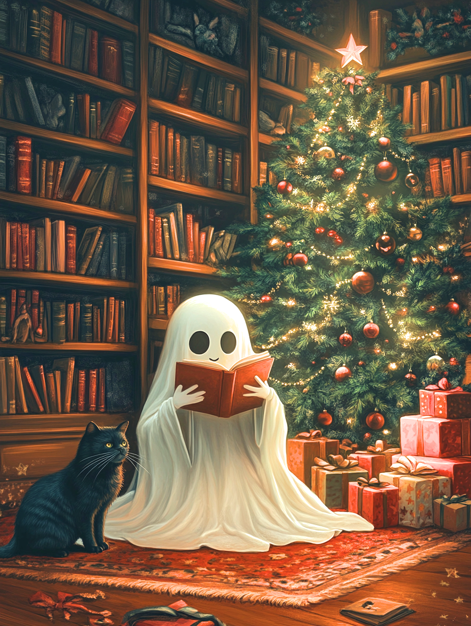 Christmas Library Ghost and Cat Diamond Art Kit