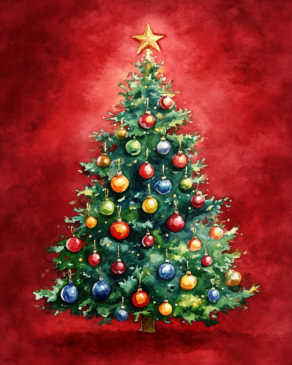Christmas Ornaments Red Background Tree Diamond Art Kit
