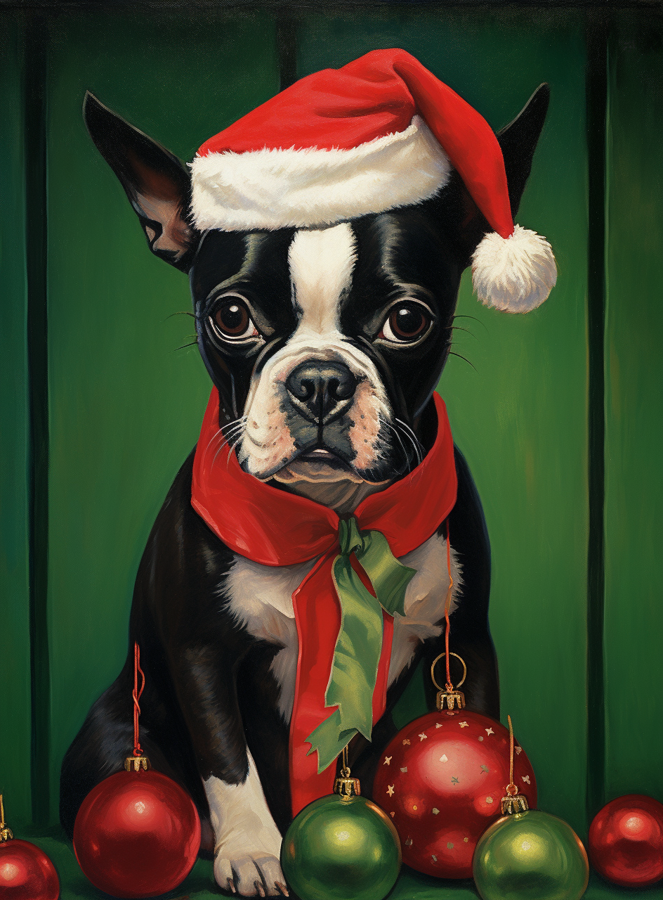 Christmas Ornaments and Boston Terrier Diamond Art Kit