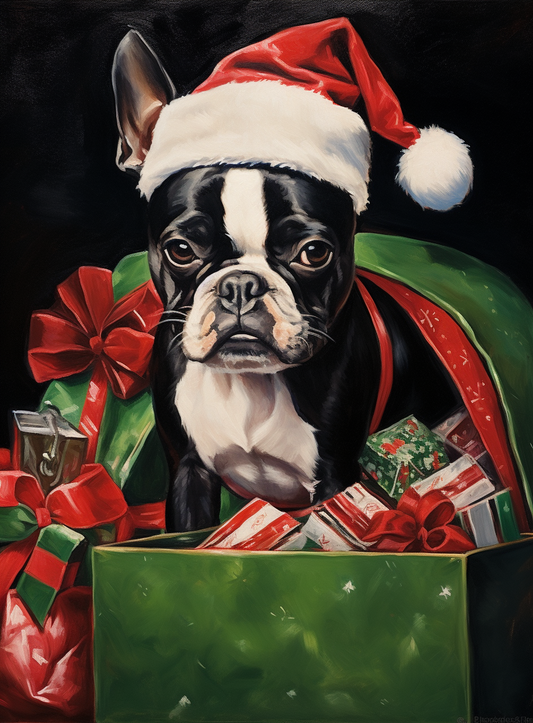 Christmas Package Boston Terrier Diamond Art Kit