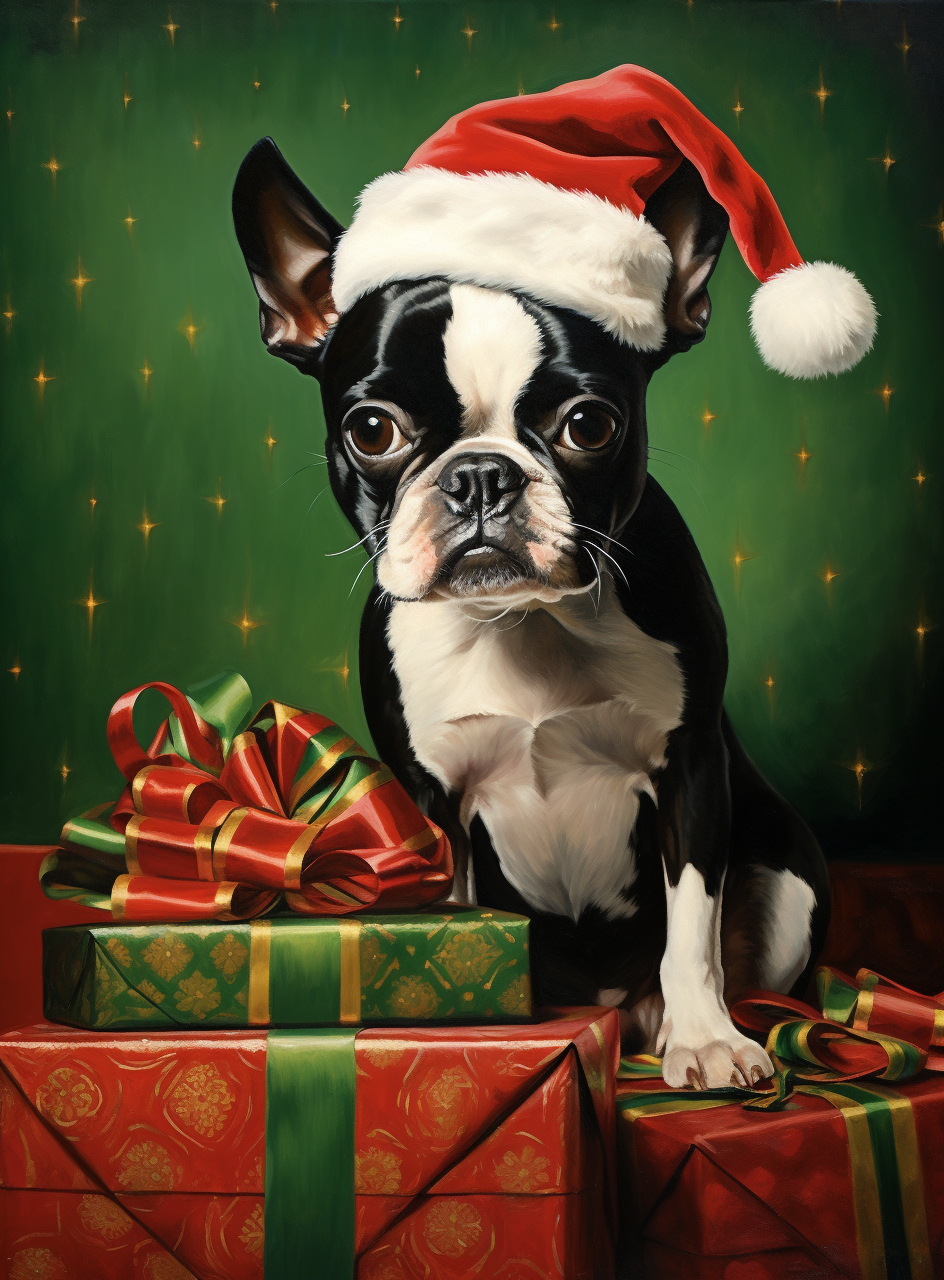 Christmas Present Boston Terrier Diamond Art Kit