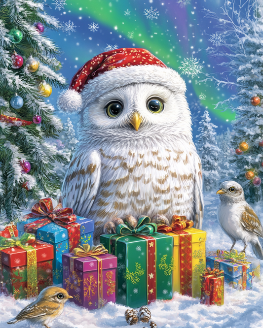 Christmas Present White Owl Diamond Art Kit