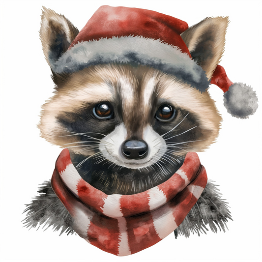 Christmas Scarf and Hat Raccoon Diamond Art Kit
