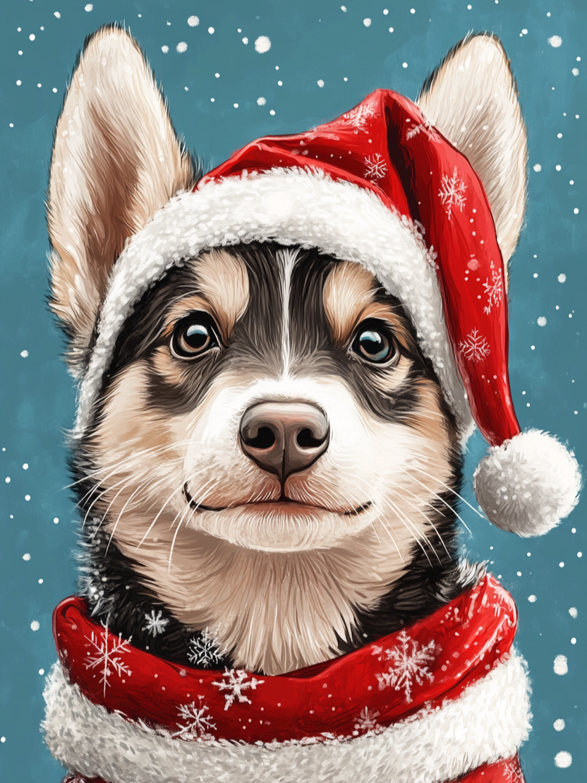 Christmas Siberian Husky Diamond Art Kit
