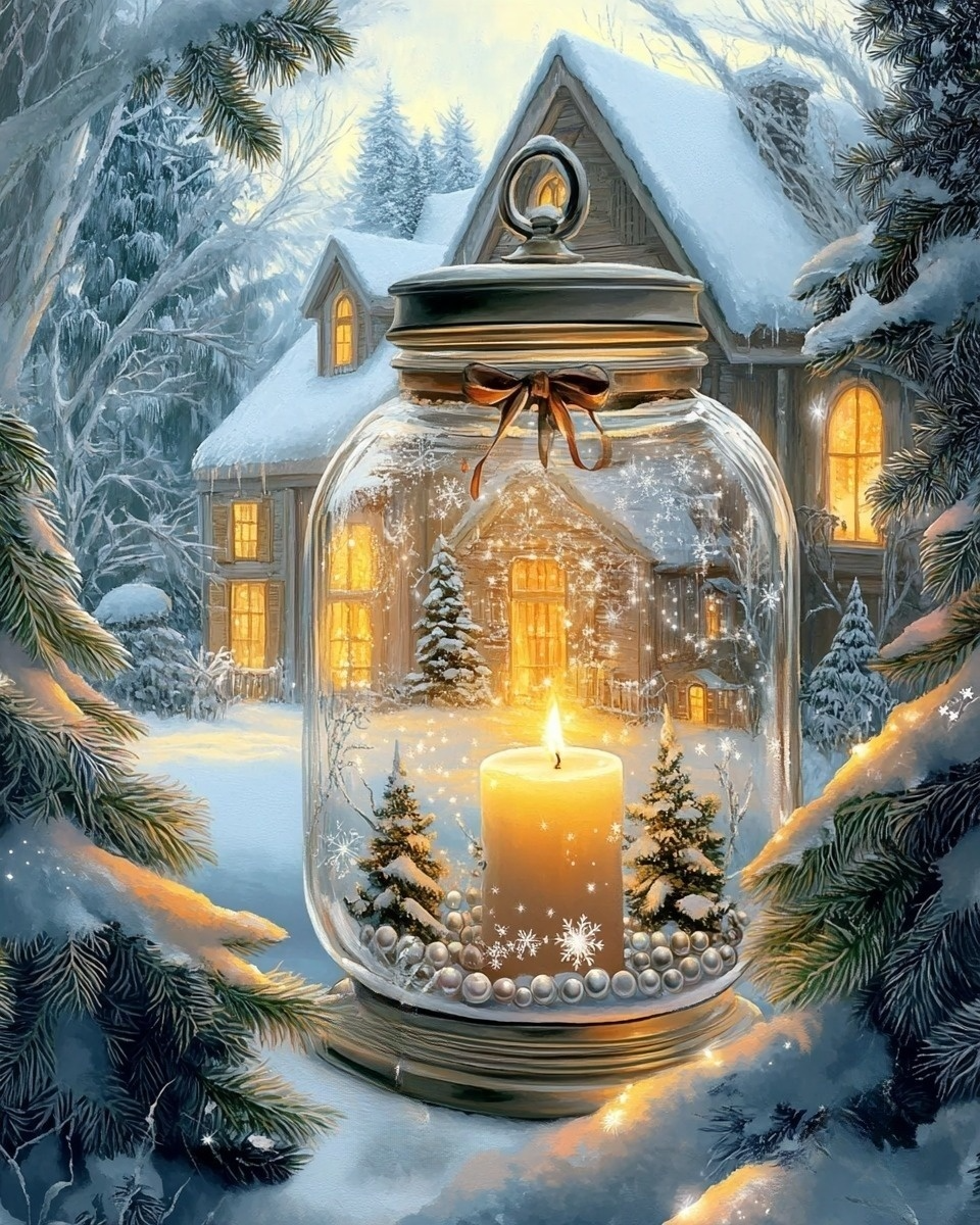 Christmas Snow House Candle Diamond Art Kit