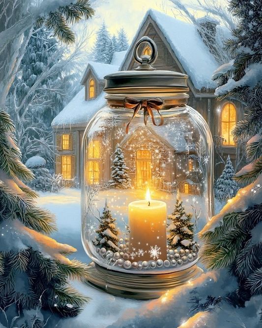 Christmas Snow House Candle Diamond Art Kit
