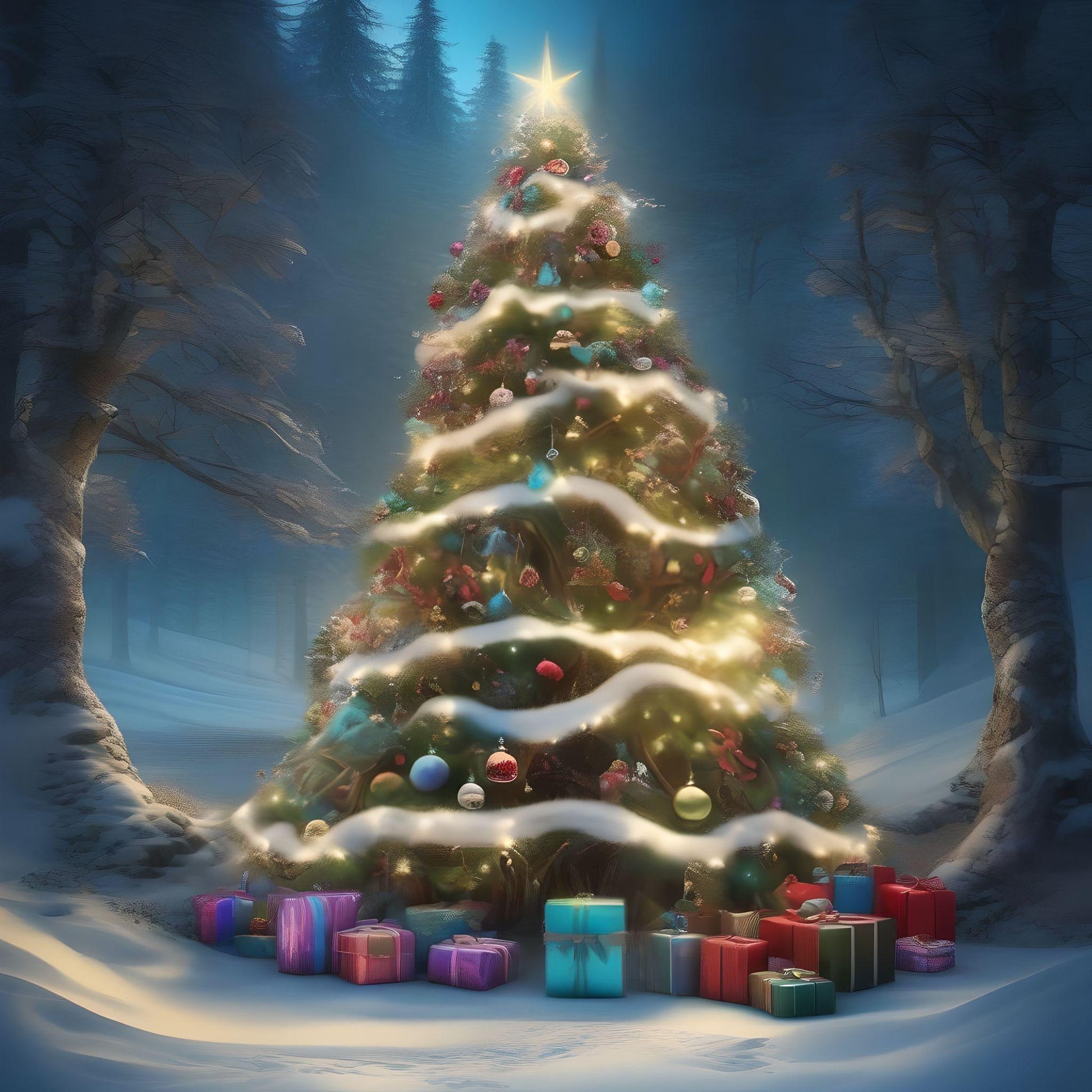 Christmas Tree With Presents In the Forest Diamond Art Kit