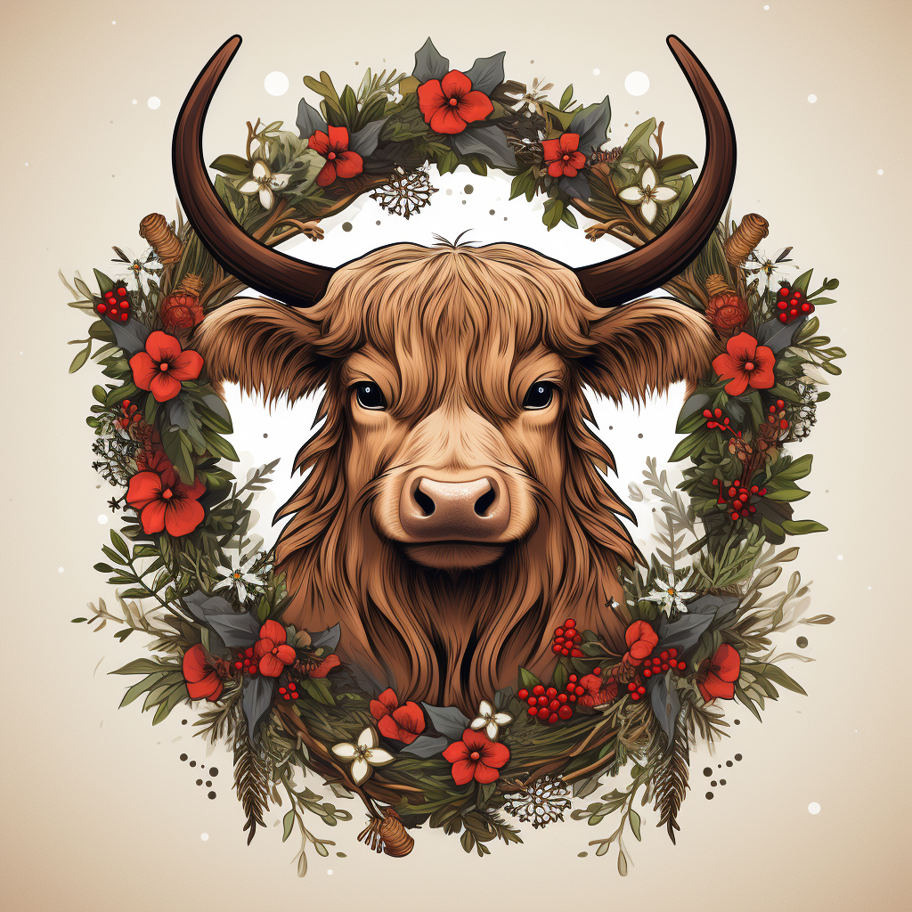 Christmas Wreath Highland Cow Diamond Art Kit