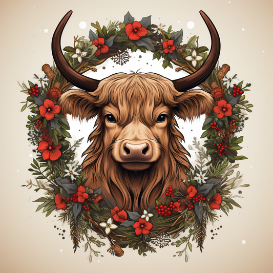 Christmas Wreath Highland Cow Diamond Art Kit