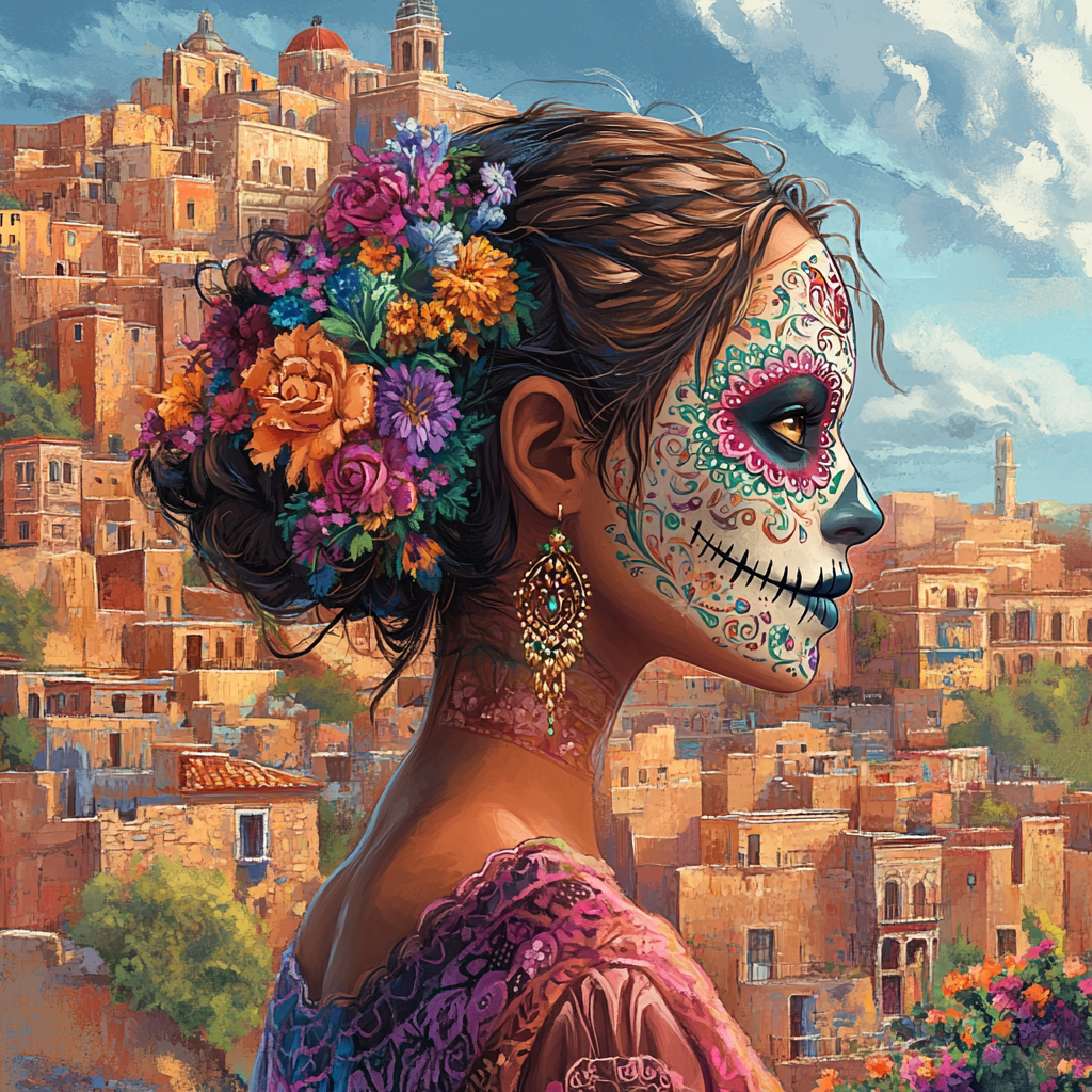 City Scene Sugar Skull Woman Diamond Art Kit