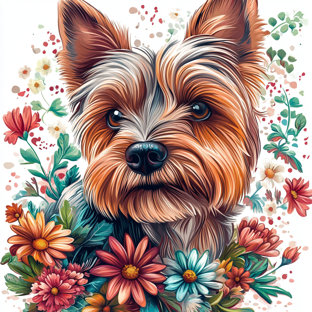Close Up Yorkie in Flowers Diamond Art Kit