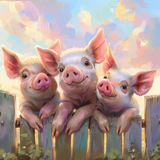 Clouded Sky and Three Pigs Diamond Art Kit
