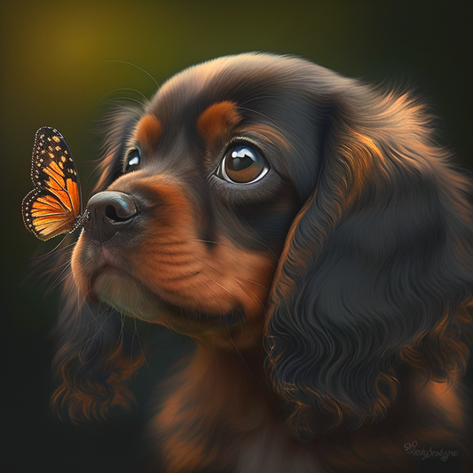 Cocker Spaniel Puppy and Butterfly Diamond Art Kit