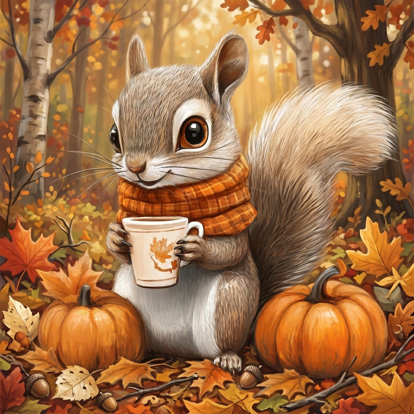 Coffee and Pumpkins Squirrel Diamond Art Kit