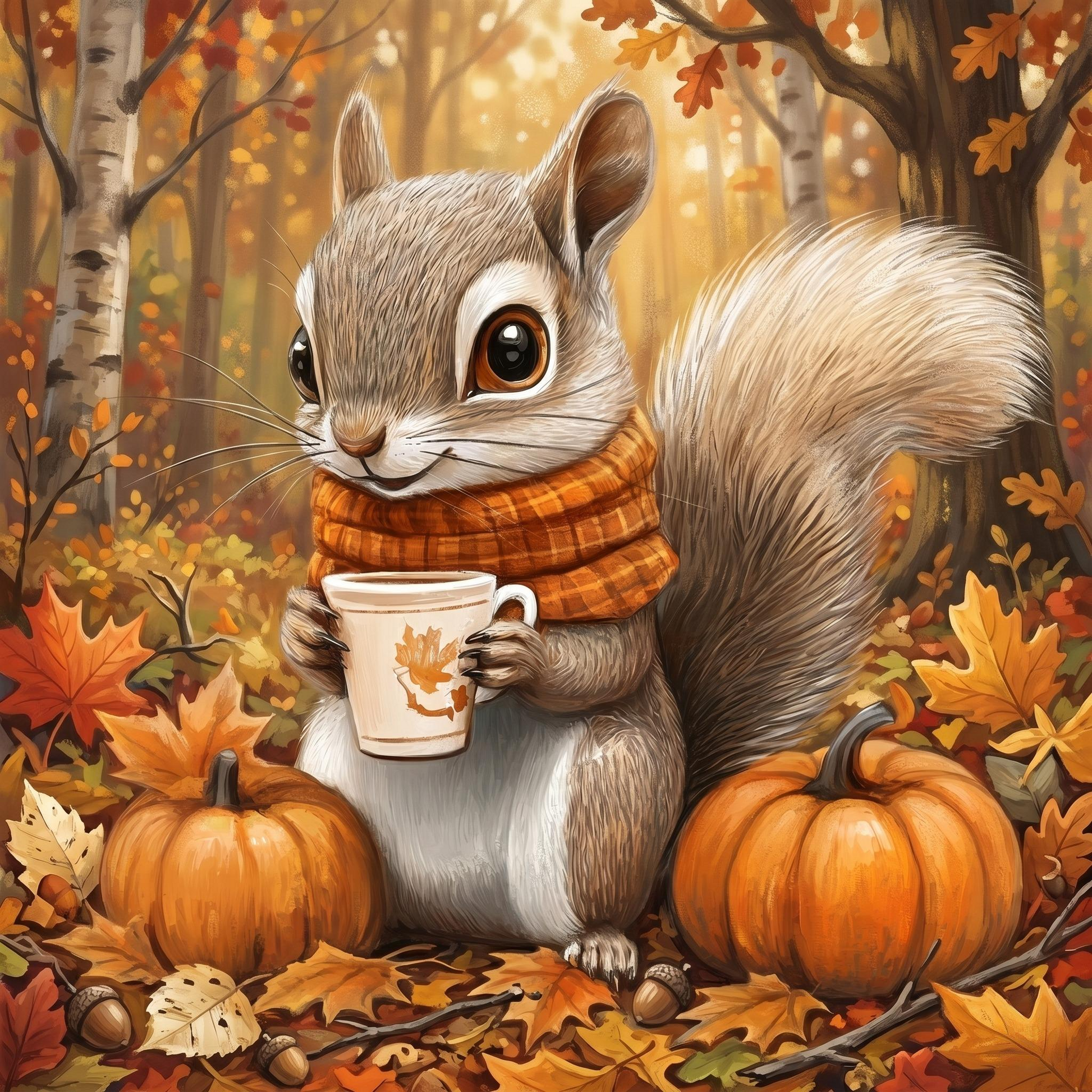 Coffee and Pumpkins Squirrel Diamond Art Kit