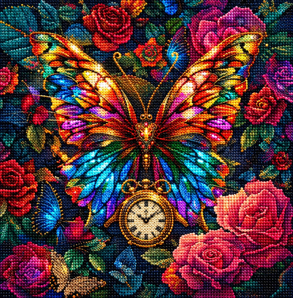 Colorful Gold Butterfly Pocket Watch Diamond Art Kit