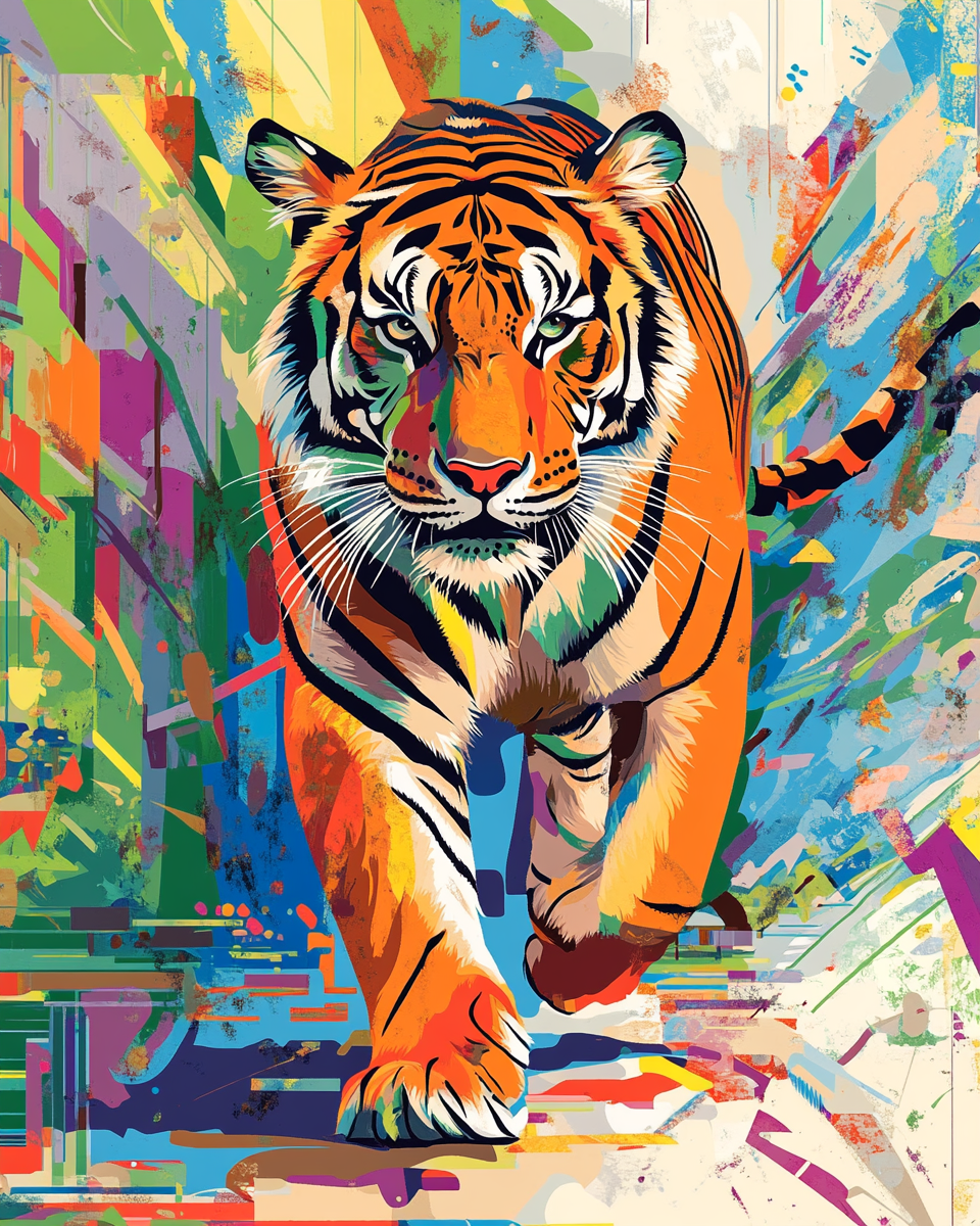 Colorful Abstract Tiger Walking Diamond Art Kit
