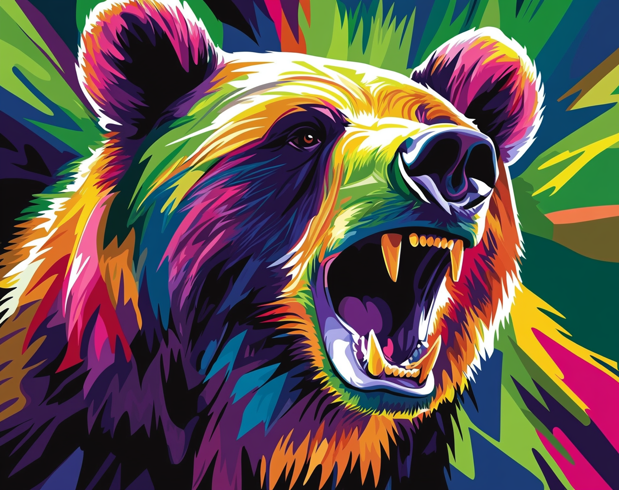 Colorful Bear Roaring Diamond Art Kit