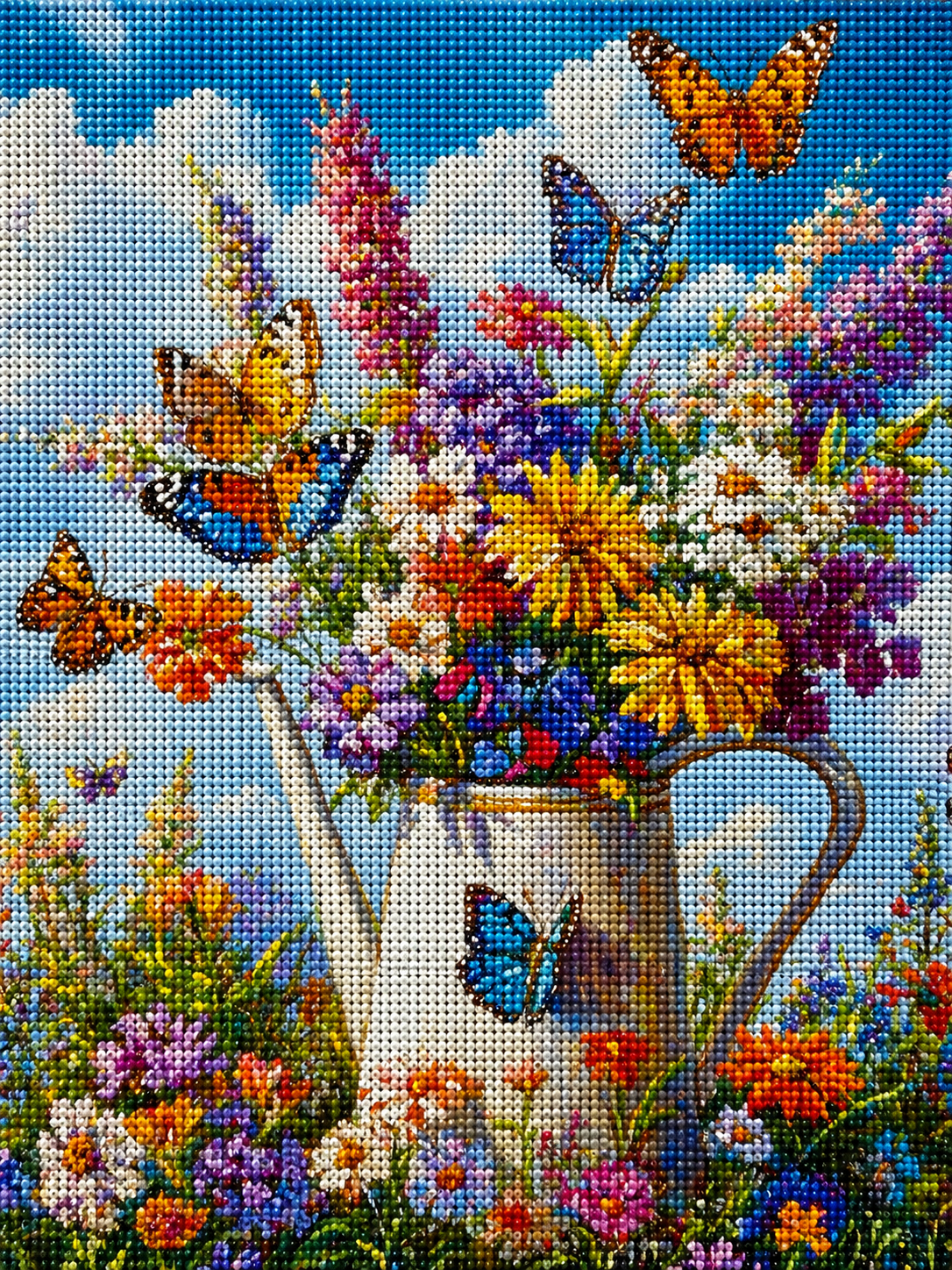 Colorful Butterflies And Flowers Watering Can Diamond Art Kit