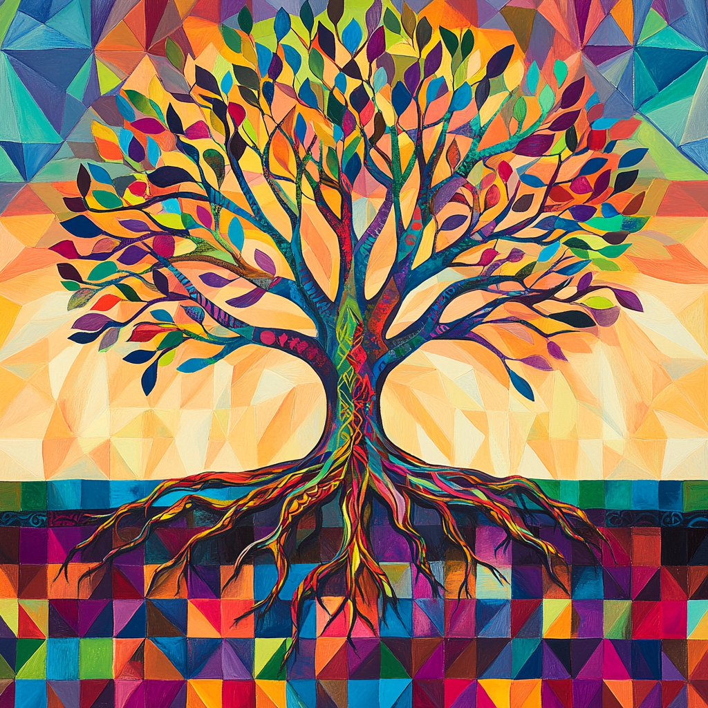 Colorful Checkered Tree Of Life Diamond Art Kit