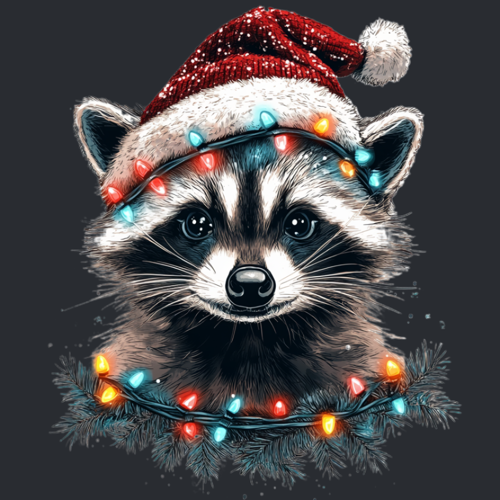 Colorful Christmas Lights Raccoon Diamond Art Kit