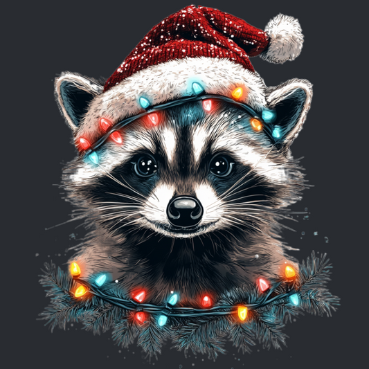 Colorful Christmas Lights Raccoon Diamond Art Kit