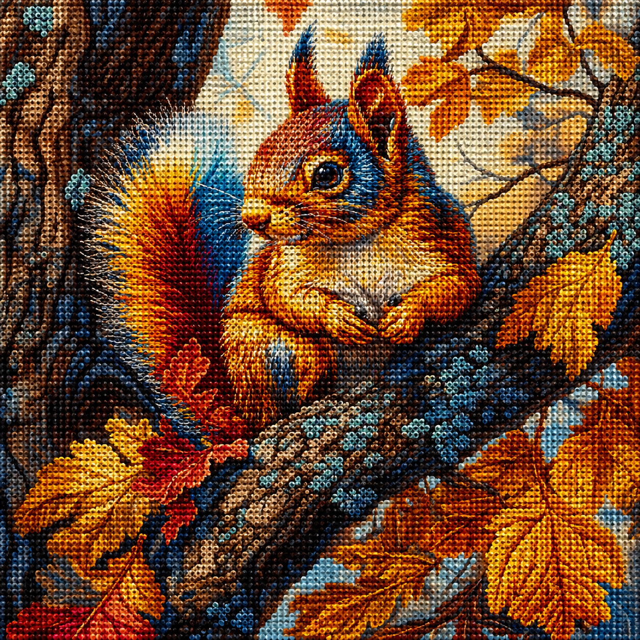 Colorful Fall Leaf Squirrel Diamond Art Kit
