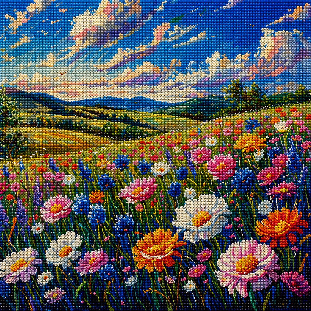 Colorful Flower Meadow Diamond Art Kit — diamond art kit canvas