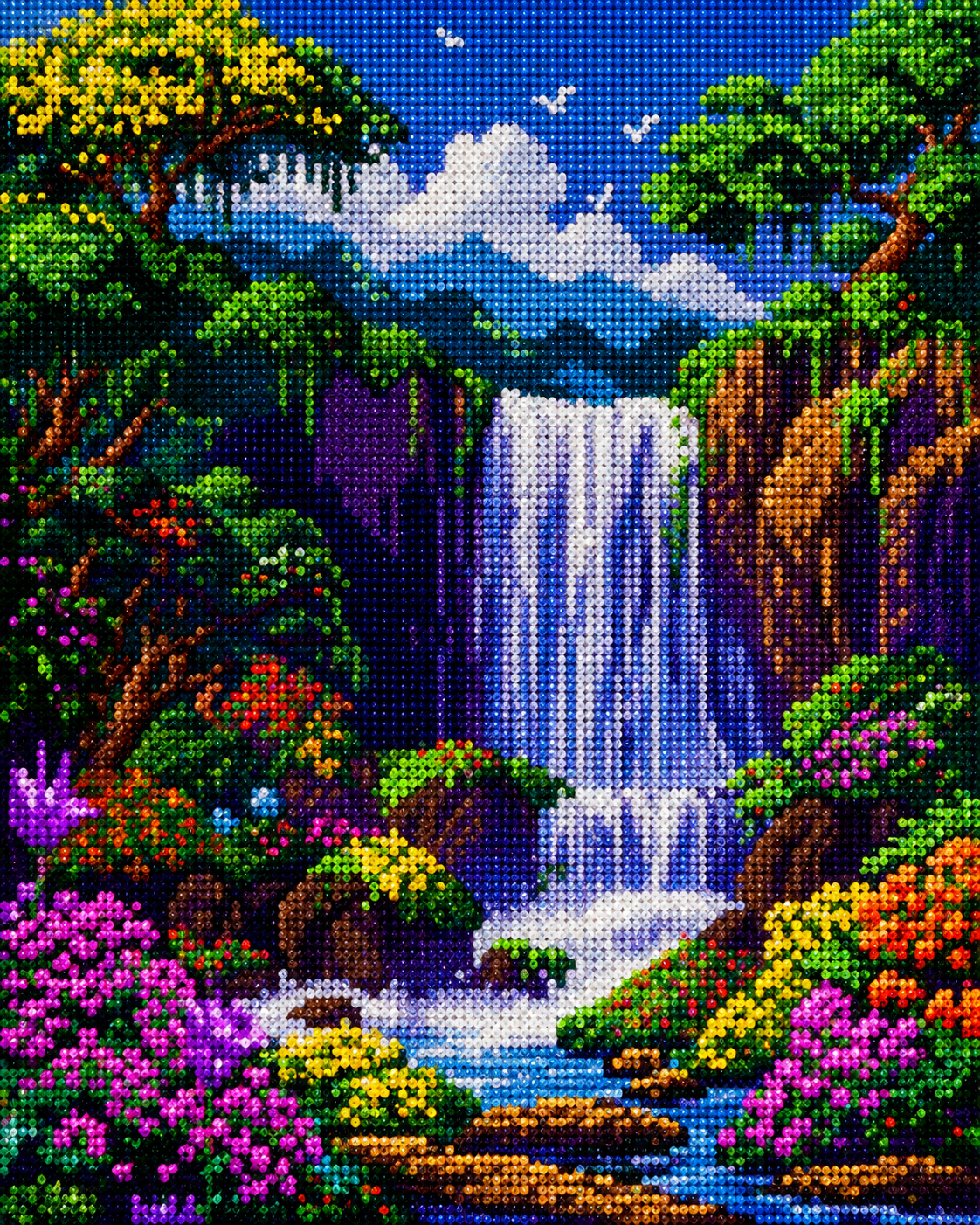 Colorful Flowers Waterfall Diamond Art Kit — diamond art kit canvas