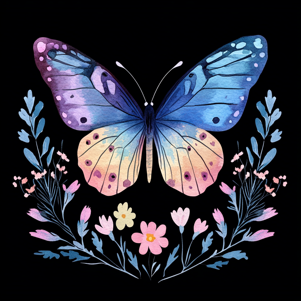 Colorful Watercolor Butterfly and Flowers Diamond Art Kit