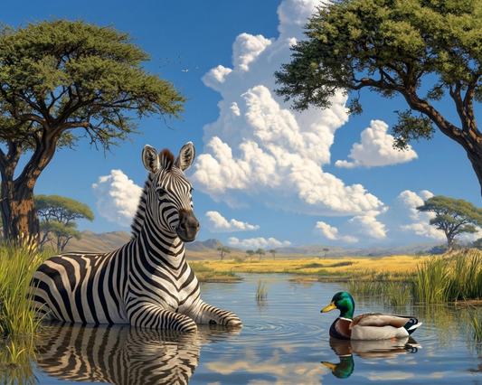 Cooling Off Zebra and Duck Diamond Art Kit