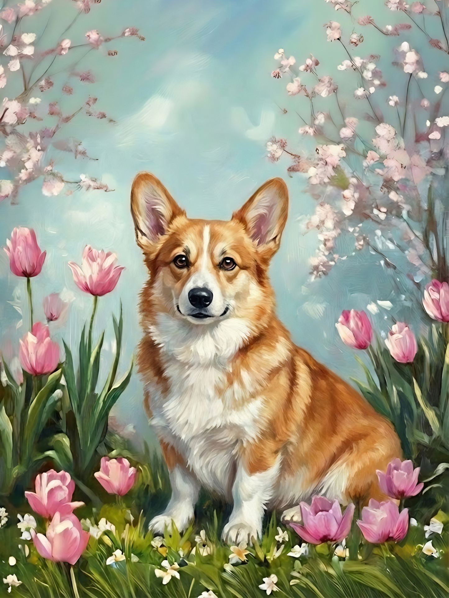 Corgi in the Tulips Diamond Art Kit