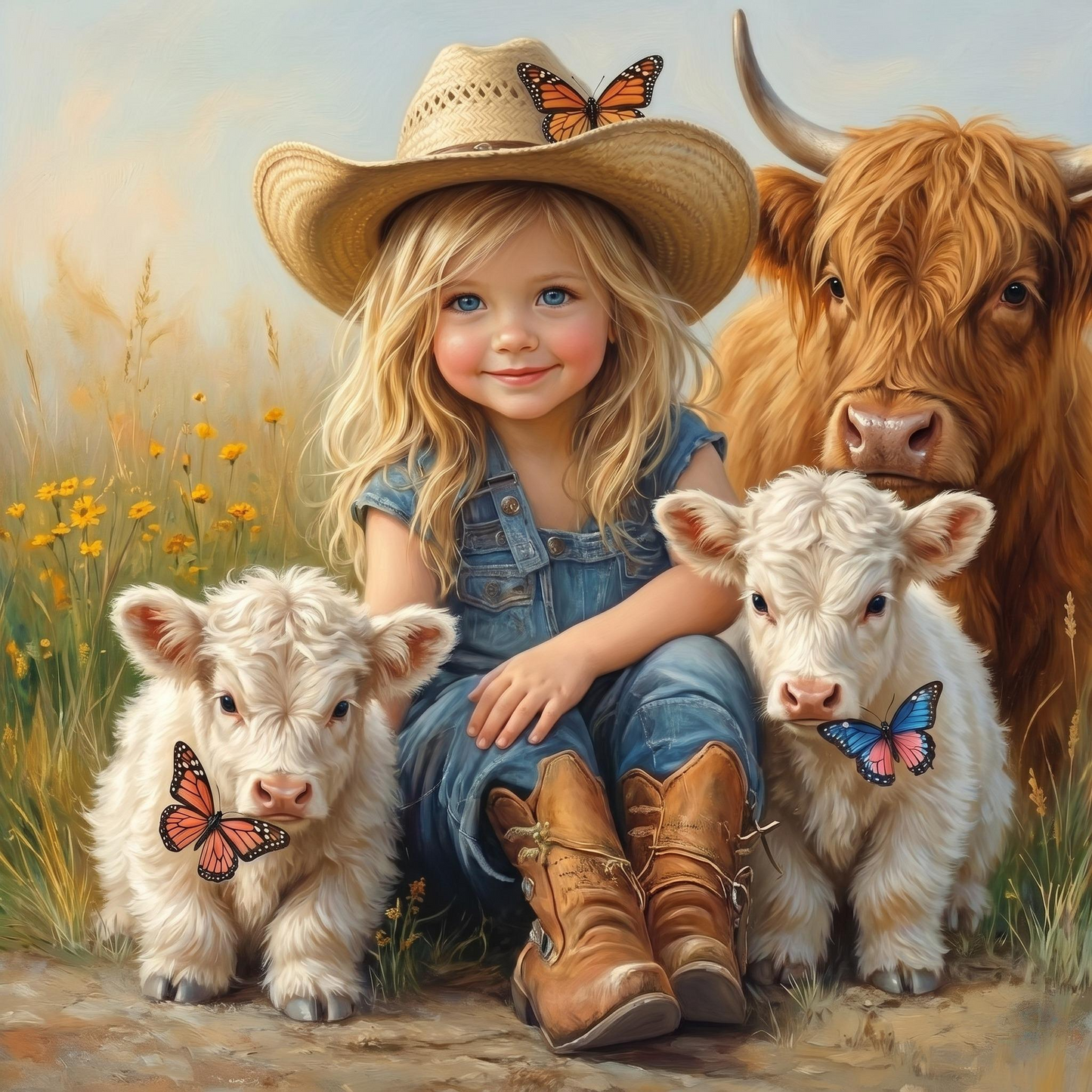 Cowgirl and Calves Diamond Art Kit