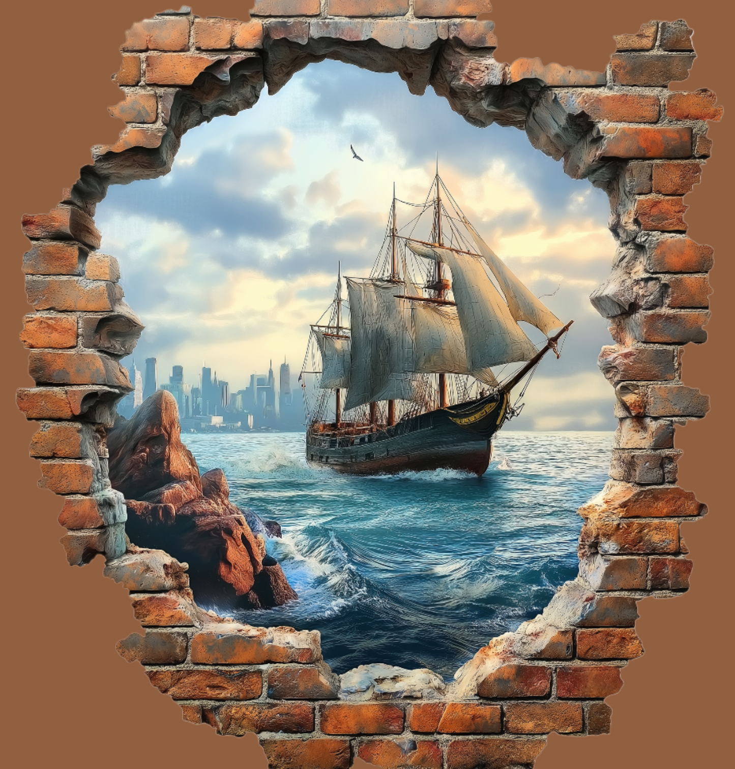 Cracked Brick Wall Ship Diamond Art Kit