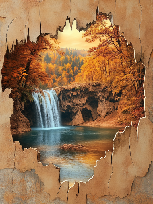 Cracked Wall Autumn Waterfall Diamond Art Kit