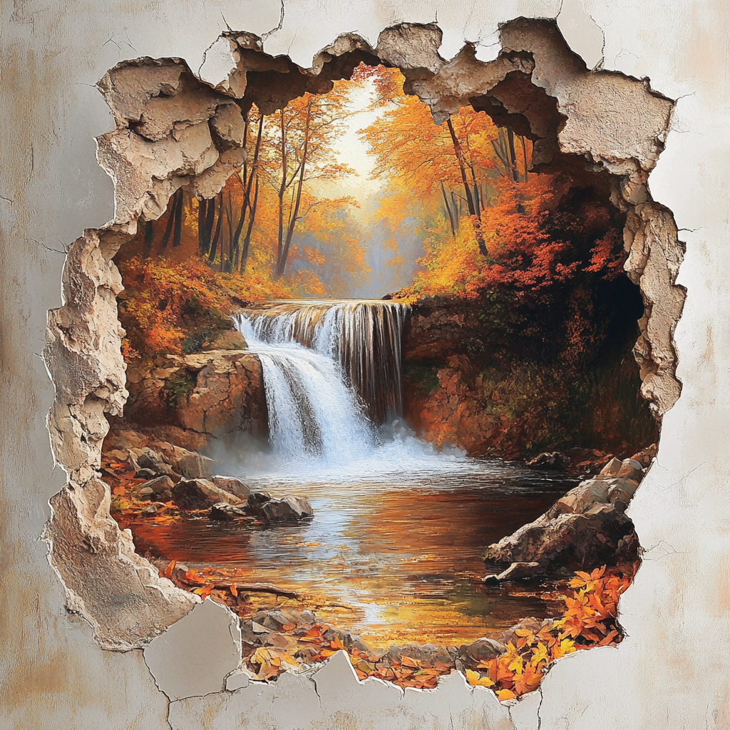 Cracked Wall Forest River Falls Diamond Art Kit