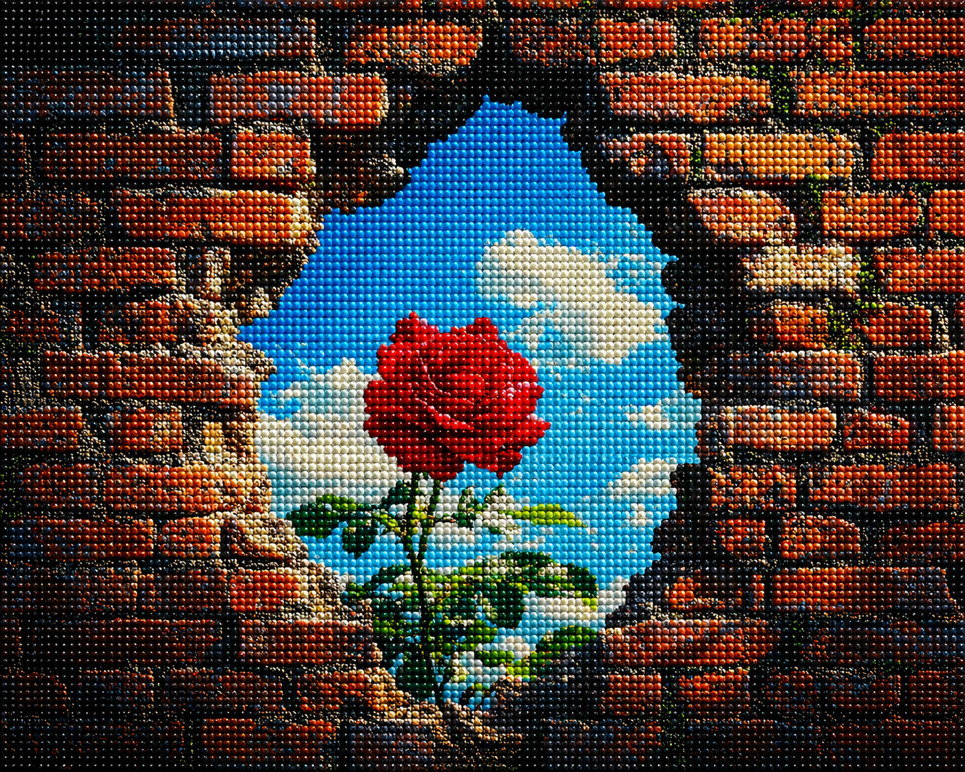 Cracked Wall Red Rose Diamond Art Kit