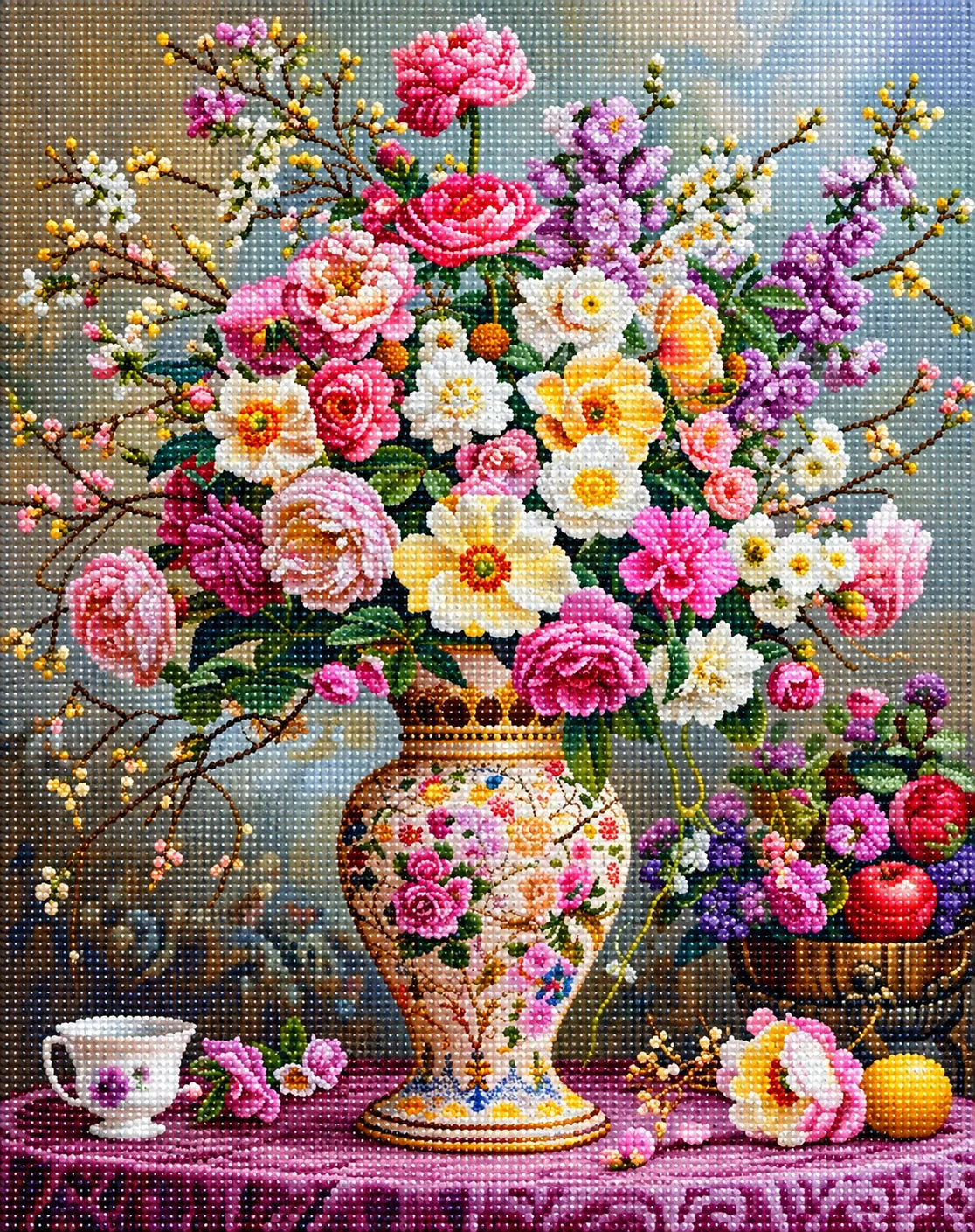 Cream Vase Of Flowers Diamond Art Kit