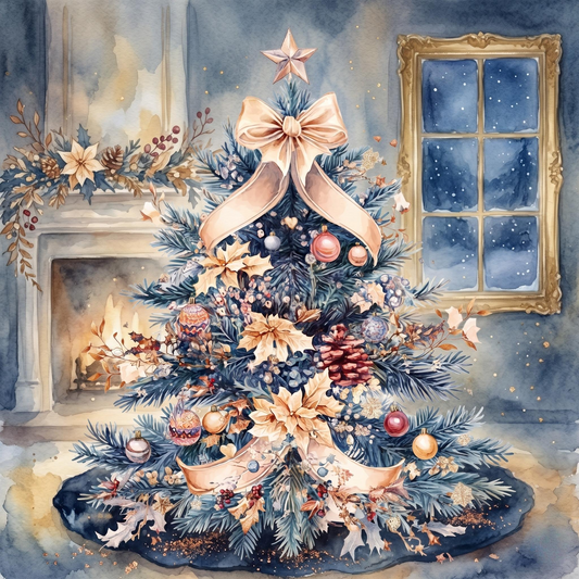 Cream Bow Christmas Tree Diamond Art Kit