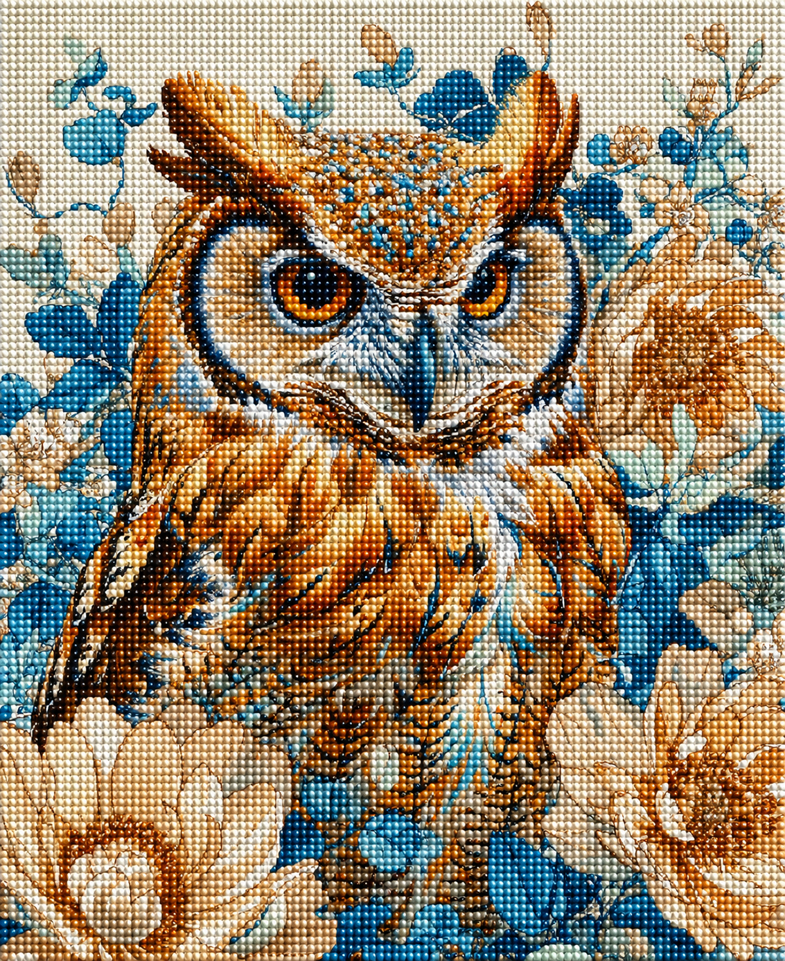 Cream Flower Owl Diamond Art Kit