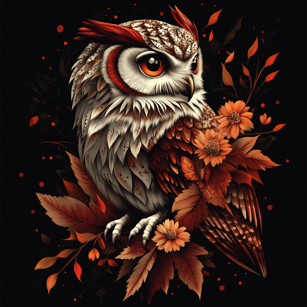 Cream Owl and Brown Flowers Diamond Art Kit