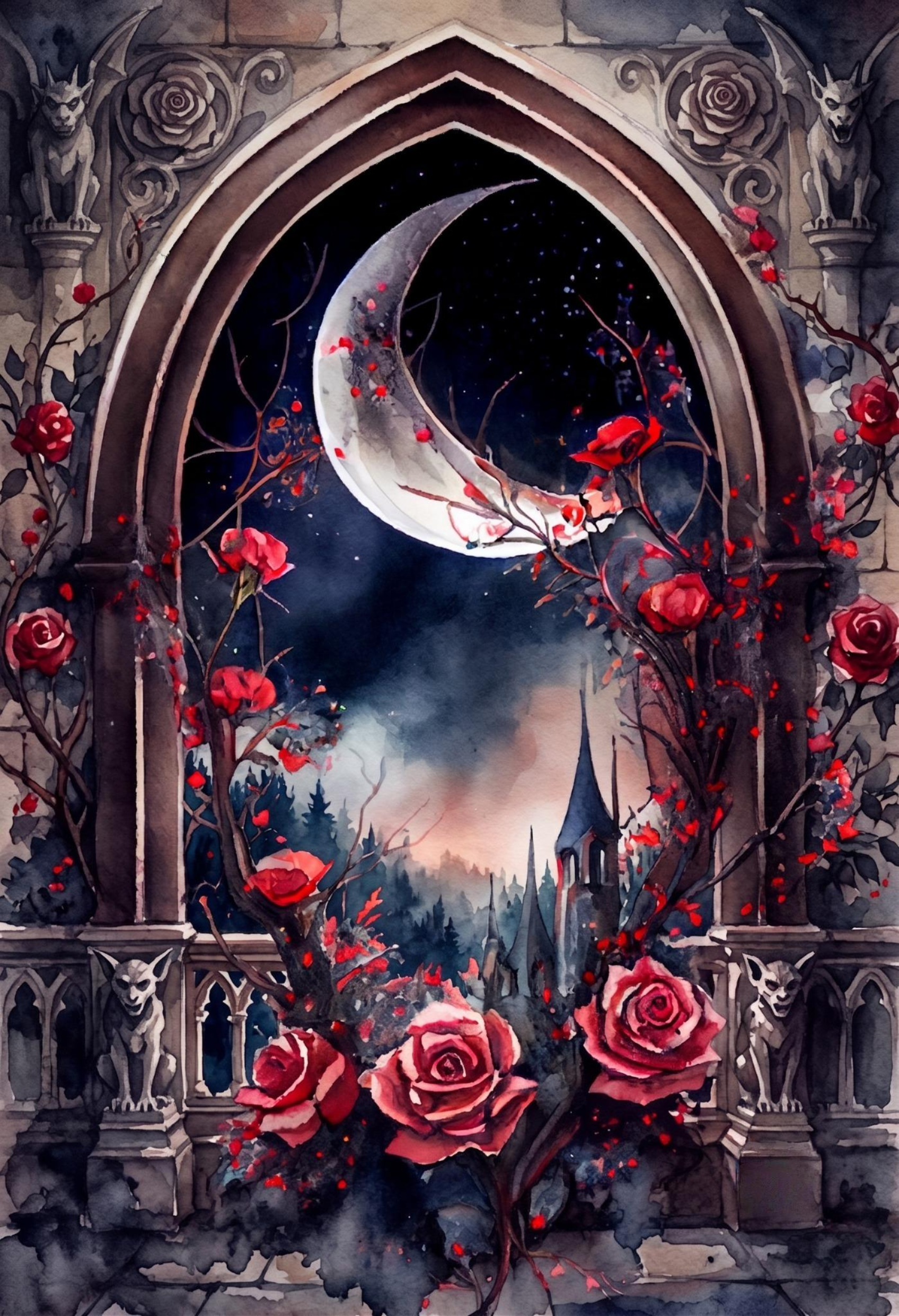 Crescent Moon Roses Diamond Art Kit — diamond art kit canvas