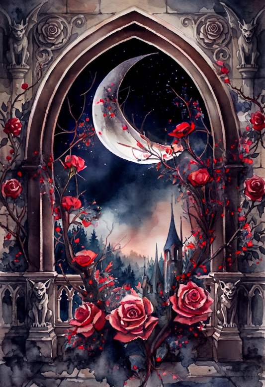Crescent Moon Roses Diamond Art Kit
