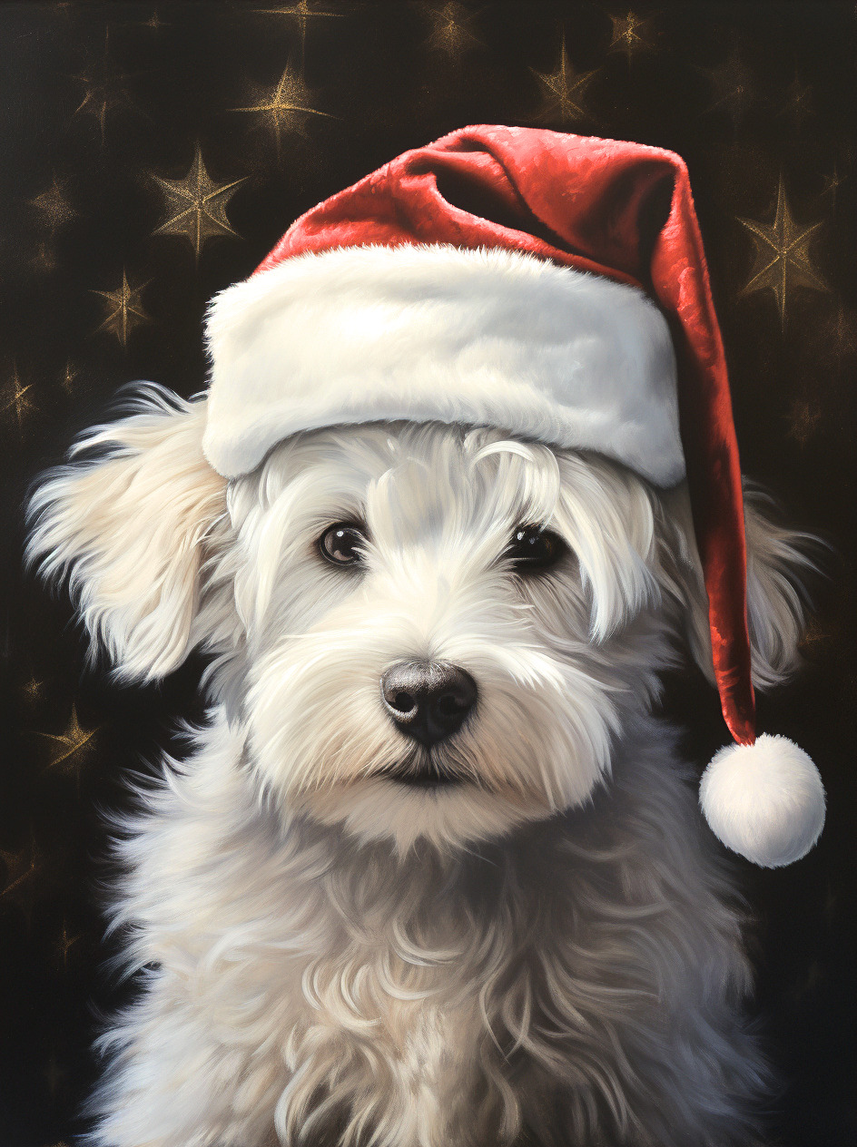 Curly White Haired Christmas Puppy Diamond Art Kit