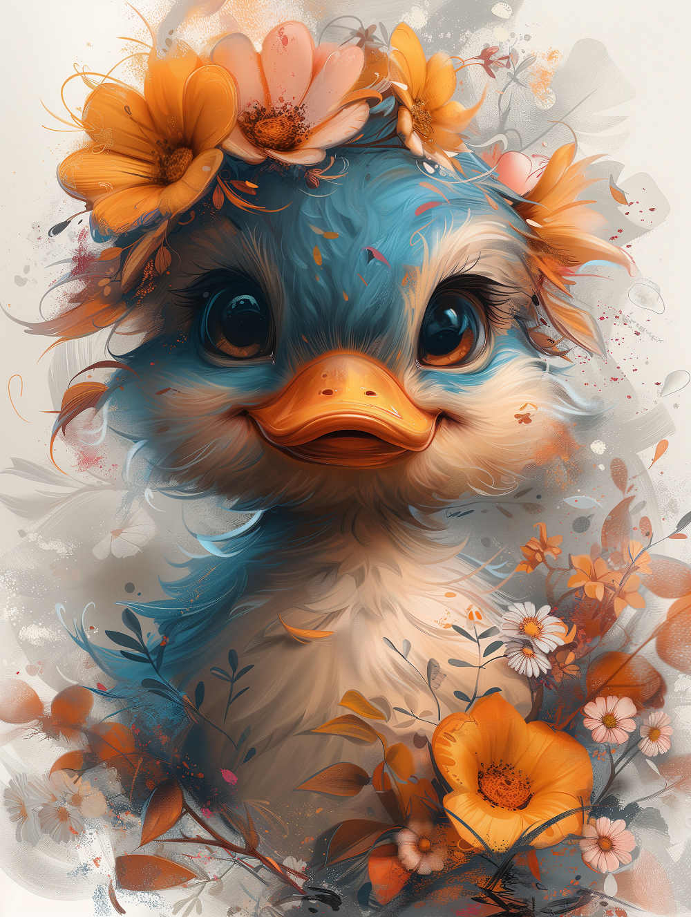 Cute Duckling and Flowers Diamond Art Kit